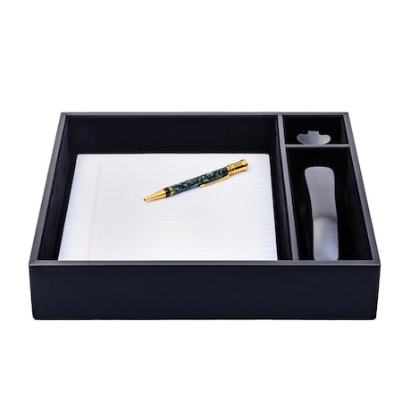 Dacasso Classic Black Leather Conference Room Organizer Tray AG-1040